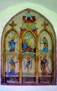 Gemälde aus dem Kreuzgang des Ratzeburger Doms, mittelalterliche Darstellung biblischer Geschichten